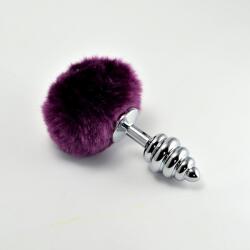 Lovetoy Plug Anal Metalic Spiralat cu Pompon Mov - aliaj de zinc, blană artificială, fără nichel, pompon 8 cm (10-RO-T05-2)