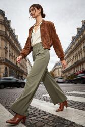 Trendyol Khaki Casual Nadrág Magas Derékkal És Széles Szárrésszel 36 5_A