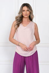 SHOPIKA Top dama elegant lejer cu decolteu drapat si croi fluid, roz pudrat Talie unica