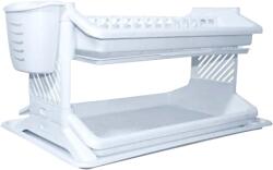 JHT Scurgator vase, 2 nivele din plastic cu 2 tavite si suport tacamuri dimensiune 50x31x25 cm (scurgatoralb) Uscator vase