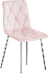 FDY Set 4 Scaune Bucatarie/Dining Fido, Picioare Cromate, Catifea Roz Deschis