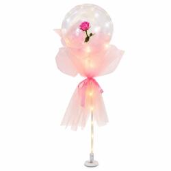 Flippy Balon Cadou cu Trandafir Roz, Flippy, Tip Popo Ball 22 inch, Tulle si Cartonas Roz, Decor Luminos, Roz (167740)