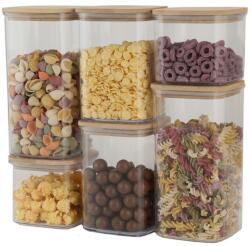 Flippy Cutii de Depozitare Alimente, Flippy, Set din 6 Cutii de tip Container, Cutii pentru Cereale, din Plastic, Capac din Bambuc, 2pc 0.5 l. 2pc 0.8 l (134578)
