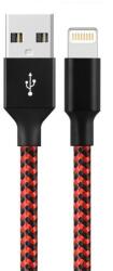 Flippy Cablu de Date pentru Telefon, Flippy, Cablu USB spre Lightning Compatibil cu iPhone, Lungime 3 M, Impletit Triunghiular in 2 culori, Rosu Negru (162360)