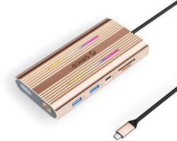 Orico XDR 12in1 RGB USB-C Docking Station USB-A USB-C 2x HDMI 4K 60 Hz DisplayPort 4K 60 Hz RJ45 Gigabit PD 100W SD and microSD Card Reader - Rose Gold (ORICO-XDR-X3-RG-BP)