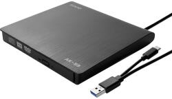 SAVIO AK-59 External slim CD/DVD Recorder R/RW - USB-C/USB-A, black (AK-59) - vexio