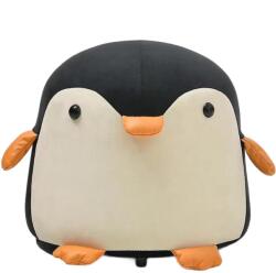  Taburet Pentru Copii, Flippy, Cadru din Lemn Masiv, 25 x 29 x 29 cm, Perna de Burete Elastica si Maner de Transport, in Forma de Pinguin, Negru (AC-125791)