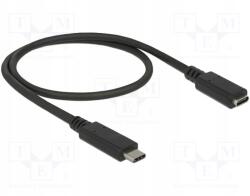 Delock Kábel; Usb C aljzat, USB C dugó; 0, 5m; fekete; Hdcp, hdr; 10Gbps (85532)