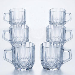 MADGENIX Set 6 cani din sticla transparenta cu toarta pentru ceai sau cafea 210 ml model clasic gravat