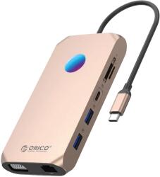ORICO XCR 12in1 RGB USB-C Docking Station 2x USB-A 3.1 1x USB-A 2.0 1x USB-C PD 100W 1x USB-C 3.1 2x HDMI 2.0 4K 60Hz 1x VGA 1080p 1x microSD/SD 3.0 1x RJ Gigabit Ethernet 1x Audio CTIA 3.5mm - Rose Gold (O