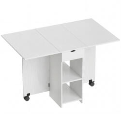 HomCom Masă de bucătărie pliantă cu roți Aripi rabatabile Sertar și rafturi pentru 2-4 persoane 120x72x75 cm Alb | Aosom Romania (83A-117V80WT)