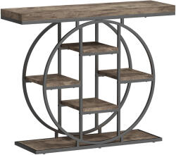 HOMCOM Masă consolă industrială cu rafturi și cadru circular din oțel, 100 x 30 x 81, 5 cm, maro rustic | Aosom Romania (837-695V80RB)