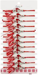 Jolie Martisor Bratara cu Ciucure pentru Dama, Jolie, Model Doua Inimi, Set 12 bucati, Pandativ din Inox cu Piatra, Snur Reglabil, Rosu/Alb (CR-128065)