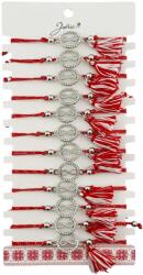Jolie Martisor Bratara cu Ciucure pentru Dama, Jolie, Model Cerc Infinit, Set 12 bucati, Pandativ din Inox cu Pietre, Snur Reglabil, Rosu/Alb (CR-128050)