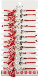 Jolie Martisor Bratara cu Ciucure pentru Dama, Jolie, Model Fluture cu Pietre Colorate, Set 12 bucati, Pandativ din Inox, Snur Reglabil, Rosu/Alb (CR-128072)