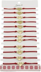 Jolie Bratara Martisor pentru Dama, Jolie, Model Inima Mama, Set 12 bucati, Pandativ din Inox Auriu, Snur Ajustabil Impletit, Rosu (CR-127993)