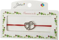  Martisor Bratara cu 2 Noduri, Jolie, Snur Rosu, Model Inimioare, Elastica, Dimensiune Reglabila, Ambalata Individual, Rosu/Argintiu (CR-135180)