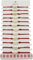 Jolie Bratara Martisor pentru Dama, Jolie, Model Inima, Set 12 bucati, Pandativ din Inox Auriu, Snur Ajustabil Impletit, Rosu (CR-127979)