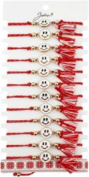 Jolie Martisor Bratara cu Ciucure pentru Dama, Jolie, Model Fata Zambitoare, Set 12 bucati, Pandativ din Inox, Snur Reglabil, Rosu/Alb (CR-128053)
