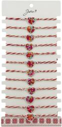 Jolie Bratara Martisor pentru Dama, Jolie, Model Inima Colorata, Set 12 bucati, Pandativ Argintiu din Inox cu Elemente Multicolore, Snur Alb/Rosu (CR-128133)