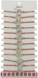 Jolie Bratara Martisor pentru Dama, Jolie, Model Copacel Colorat, Set 12 bucati, Pandativ Argintiu din Inox cu Elemente Multicolore, Snur Alb/Rosu (CR-128141)