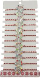 Jolie Bratara Martisor pentru Dama, Jolie, Model Copac, Set 12 bucati, Pandativ Argintiu din Inox cu Elemente Multicolore, Snur Alb/Rosu (CR-128127)