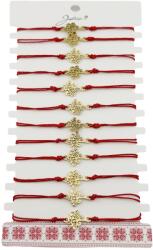 Jolie Bratara Martisor pentru Dama, Jolie, Model Copac, Set 12 bucati, Pandativ din Inox Auriu, Snur Ajustabil Impletit, Rosu (CR-127998)