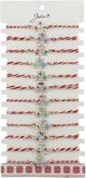 Jolie Bratara Martisor pentru Dama, Jolie, Model 3 Stele, Set 12 bucati, Pandativ Argintiu din Inox cu Elemente Multicolore, Snur Alb/Rosu (CR-128137)