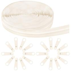 Draupnir Beige Nejlon Cipzár Méterárú 10 m + 20 db Fém Cipzár Csúszkával Ruhához, Táskához, Tolltartóhoz, Ágyneműhöz