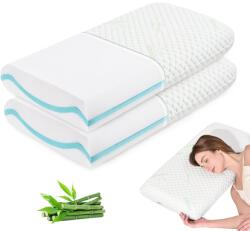 Waxberry 2 db Géles Memory Foam Párna 40x80x8 cm, kétoldalas puha és kemény alvópárna mosható bambuszrost huzattal, ergonomikus nyakpárna, O