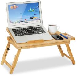 Relaxdays Bambusz Laptop Asztal Kanapéra, Összecsukható, Magasságállítható, Dönthető Asztallap, Fiókkal, Ágyasztal, Natúr