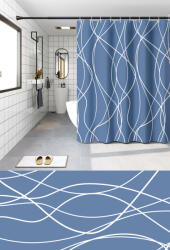 Frogee PEVA zuhanyfüggöny 180×200 cm - Wave, kék vonalmintás (GH-SCPE180-03)