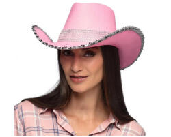 GoDan Palarie cowboy dama, roz cu pietre argintii (cowgirl) GD1094 -Accesorii Costume Adulți (GD1094)