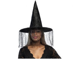 GoDan Pălărie de vrăjitoare cu voal, neagră GD815 -Accesorii Costume Adulți (GD815)