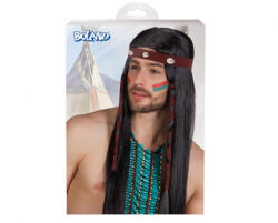 GoDan Peruca indian neagra cu pene marime universala GD2065 -Accesorii Costume Adulți (GD2065)
