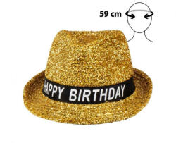 GoDan Palarie Happy Birthday Aurie cu Sclipici Marime Universala GD2627 -Accesorii Costume Adulți (GD2627)