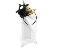 GoDan Bentita cu mini palarie vrajitoare si voal, auriu GD871 -Accesorii Costume Adulți (GD871)