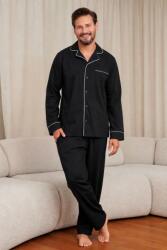 DN Nightwear Noir klasszikus férfi pizsama, fekete, gombos, XXL