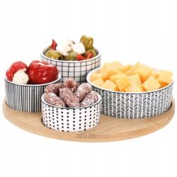  Tál Szett 22CM 80-220ML Porcelán Fehér Fekete Bambusz Dekoráció 4 Db (4908804380167)
