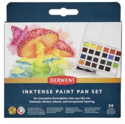 Derwent Inktense Akvarellfesték Készlet 24 Darab/Készlet Szilkés 1 Darab Vízzel Tölthető Ecsettel Szivaccsal és Keverőpalettával Alapszínek (IL2306318)