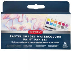 Derwent Pastell Akvarellfesték Készlet 12 Darab/Készlet Szilkés 1 Darab Vízzel Tölthető Ecsettel Szivaccsal és Keverőpalettával Pasztell Színek (IL2306247)