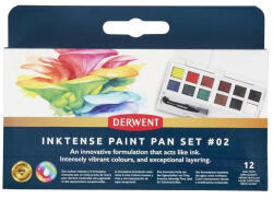 Derwent Inktense Akvarellfesték Készlet 12 Darab/Készlet Szilkés 1 Darab Vízzel Tölthető Ecsettel Szivaccsal és Keverőpalettával Alapszínek (IL2306244)
