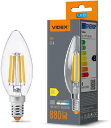 Videx LED izzó E14 gyertya C37F 6W 880lm 3000K melegfehér 360° FILAMENT VIDEX (VIDLED1307)