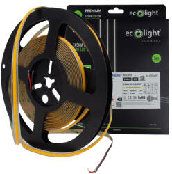 ECOLight COB LED szalag 9W/m 675lm/m 24V 3000K melegfehér IP20 tekercs 5m bárhol vágható FREE CUT Ecolight (ECOTAS4218)
