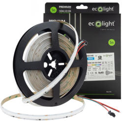 ECOLight Digitális WS2811 COB LED szalag 16W/m 12V 6000K RGB többszínű + hidegfehér IP20 tekercs 5m Magic Pixel futófényes DIGITAL Ecolight (ECOTAS4334)
