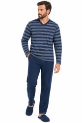 Aydogan férfi pizsama - hosszú ujjú, V-nyakú, 100% pamut - L-2XL