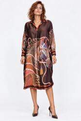 SHOPIKA Rochie midi satinata din matase si vascoza cu imprimeu cai, maro Talie unica