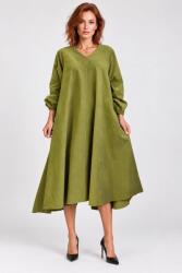 SHOPIKA Rochie midi ampla din catifea reiata de bumbac, verde olive Talie unica