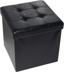 JHT Taburet Pliabil cu Spatiu de Depozitare JHT, Tip Cutie, Otoman, Cub 38X38X38 cm, Piele ecologica, Negru (taburetpliabilmic)