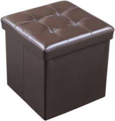 JHT Taburet Pliabil cu Spatiu de Depozitare JHT, Tip Cutie, Otoman, Cub 38X38X38 cm, Piele ecologica, Maro (taburetpliabilmic-1)